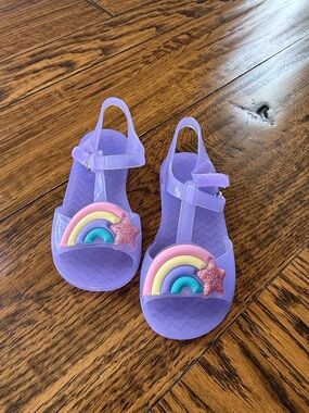 Kids Purple Rainbow Jelly Sandals with Glitter Star